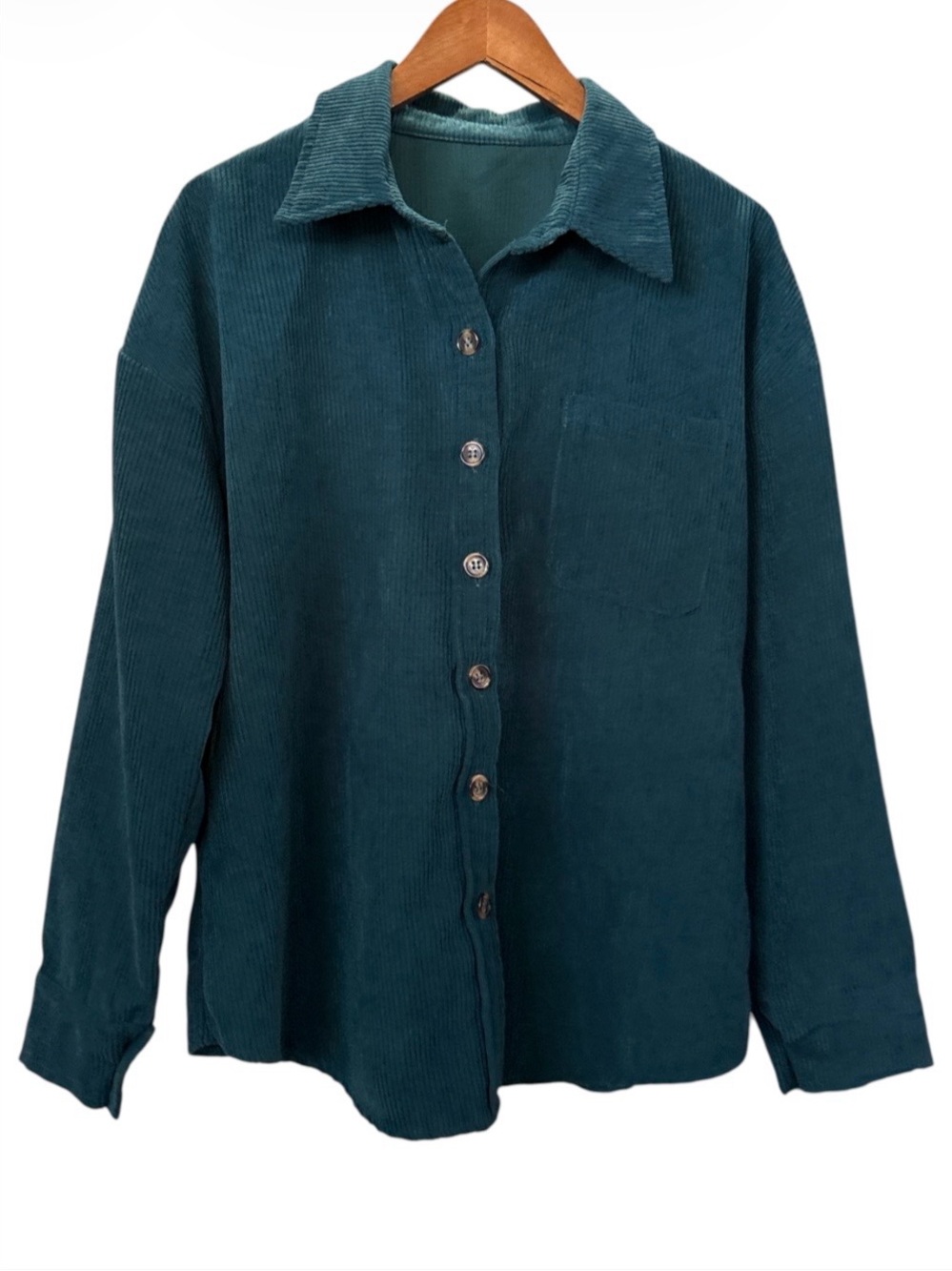 Teal Corduroy Button-Up Shirt Jacket